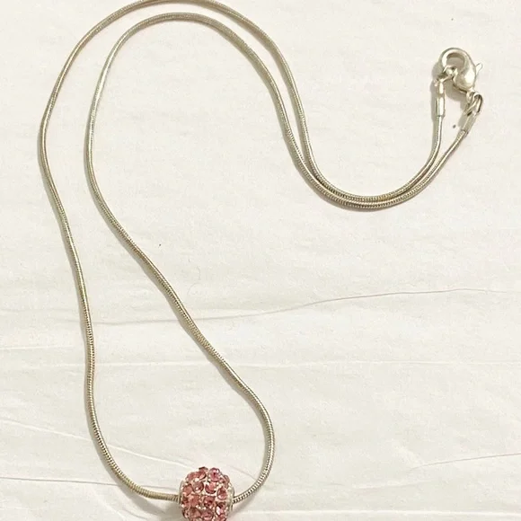 Pink Rhinestones Beaded Circle Sterling Necklace - Picture 2 of 7